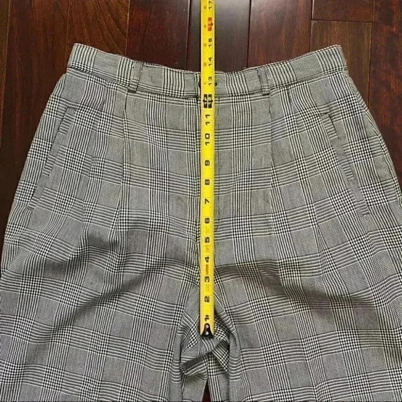 Vintage High Waisted Pleated Trouser Pants  Black White Glen Plaid 12 Petite - Picture 10 of 16